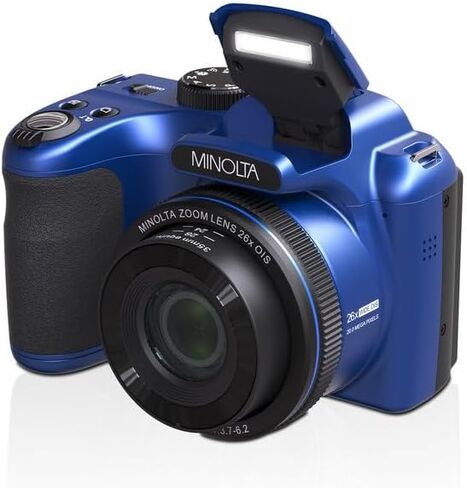 Minolta 20 Mega Pixels 26x Optical Zoom Digital Camera with 1080p FHD Video Bundle with 32 GB Memory Card + Vlogging Tripod + Cleaning kit + More Accessories - Purple in Saudi Arabia