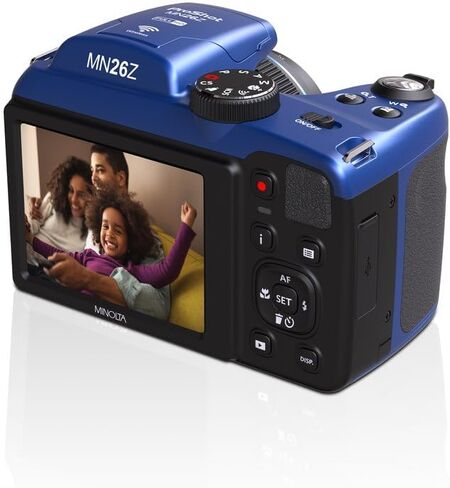 Minolta 20 Mega Pixels 26x Optical Zoom Digital Camera with 1080p FHD Video Bundle with 32 GB Memory Card + Vlogging Tripod + Cleaning kit + More Accessories - Purple in Saudi Arabia