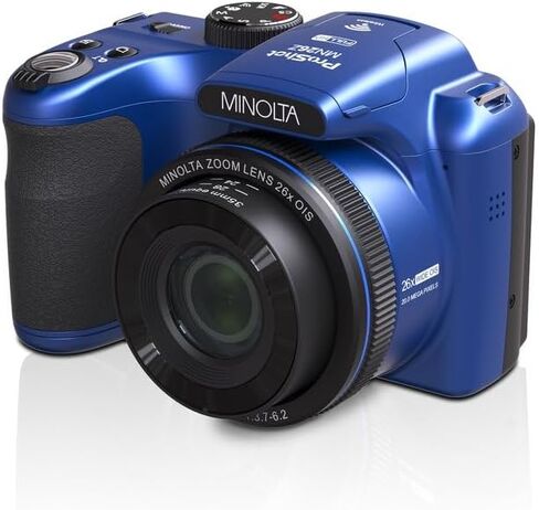 Minolta 20 Mega Pixels 26x Optical Zoom Digital Camera with 1080p FHD Video Bundle with 32 GB Memory Card + Vlogging Tripod + Cleaning kit + More Accessories - Purple in Saudi Arabia
