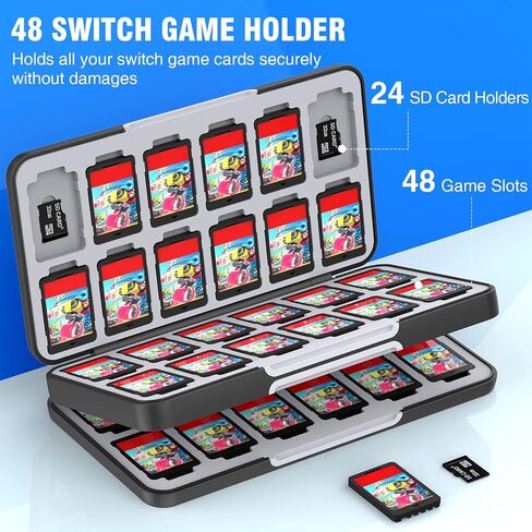 حافظة ألعاب CYKOARMOR Switch لجهاز Nintendo Switch OLED/Switch/Switch Lite، مع 48 فتحة لبطاقة ألعاب Switch و24 فتحة لبطاقة SD، حامل ألعاب صغير الحجم ومحمول، رمادي in Kuwait