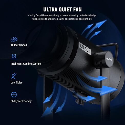 NEEWER 300W LED فيديو ضوء مع عاكس، حامل Bowens، 155000Lux/1m 5600K COB إضاءة الإخراج المستمر CRI97+/TLCI97+ ضوء كشاف استوديو قابل للتعتيم، APP/2.4G/تحكم على متن الطائرة لتسجيل الأفلام، CB300 in Saudi Arabia