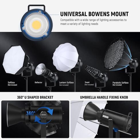 NEEWER 300W LED فيديو ضوء مع عاكس، حامل Bowens، 155000Lux/1m 5600K COB إضاءة الإخراج المستمر CRI97+/TLCI97+ ضوء كشاف استوديو قابل للتعتيم، APP/2.4G/تحكم على متن الطائرة لتسجيل الأفلام، CB300 in Saudi Arabia
