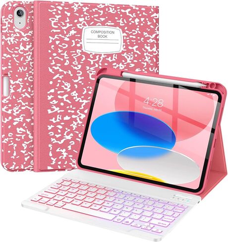 حافظة لوحة مفاتيح Supveco لجهاز iPad الجيل العاشر 10.9 بوصة مع حامل قلم رصاص - [زوايا عرض متعددة]، غطاء لوحة مفاتيح قابل للطي بإضاءة خلفية لاسلكية قابلة للفصل لجهاز iPad الجيل العاشر 2022 - أسود in Kuwait