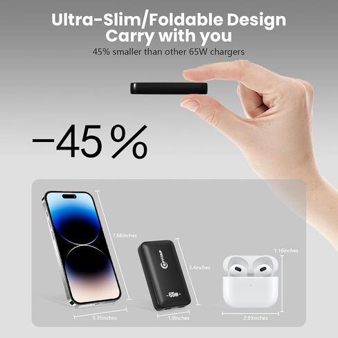 65W Flat USB C Charger Block, Slim Type C Charger Fast Charging - Compact Wall Charger for iPhone 17/16/15/14, MacBook Pro/Air, iPad, Samsung Galaxy S25/24/23, Pixel, Steam Deck, (White) in Kuwait