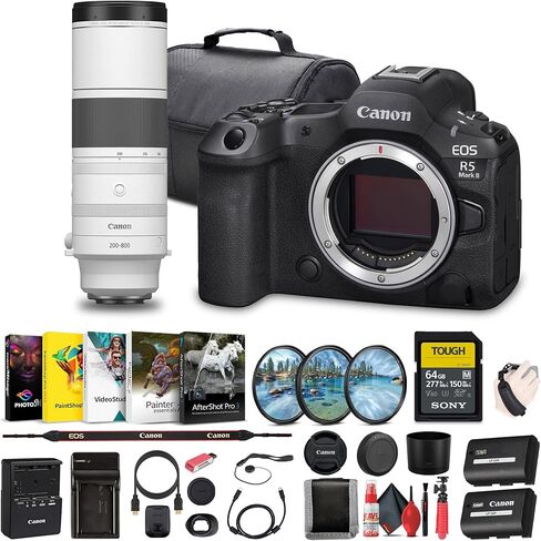Canon EOS R5 Mark II Mirrorless Camera, 45MP, Full-Frame Hybrid Camera, 8K Video (6536C002) RF 200-800mm Lens + 64GB SF-M Tough Series Card + Bag + Photo Editing Software + More (Renewed) in Saudi Arabia