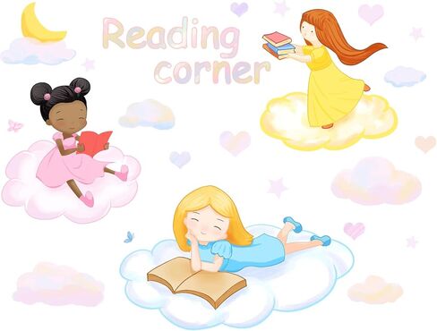 PLIGREAT Reading Corner Quotes Wall Stickers, Removable Vinyl Peel and Stick Wall Decals for Nursery Study Bedroom Playroom Classroom Reading Corner Wall Decoration Home Indoor DIY Wall Art Decor in Saudi Arabia