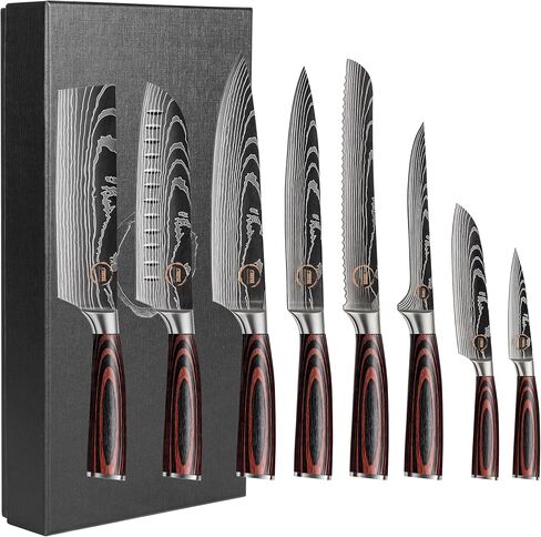 8 PC Chef Knives - High Carbon Stainless Steel Knives With Pakkawood Handles | Best Kitchen Knives & Include A Magnetic Strip Holder | Japanese Knives - Home & Professional Chef's Knives Set in Saudi Arabia