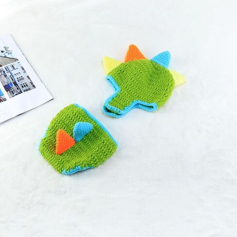 Newborn Photography Props Outfits Cute Knit Dinosaur Hat Diaper Cove Infant Baby Boy Girl Photoshoot Props Costume in Saudi Arabia