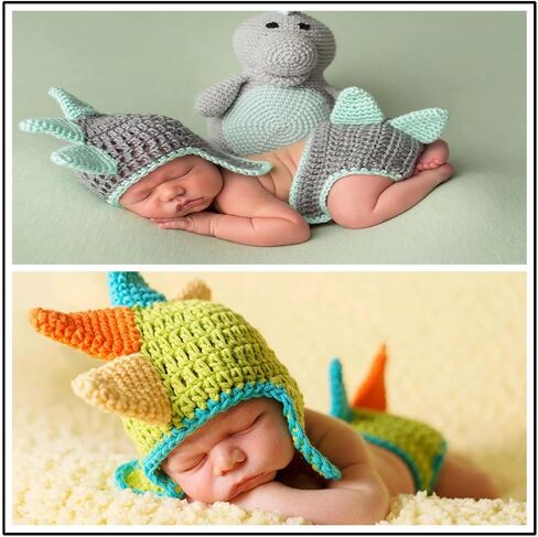 Newborn Photography Props Outfits Cute Knit Dinosaur Hat Diaper Cove Infant Baby Boy Girl Photoshoot Props Costume in Saudi Arabia