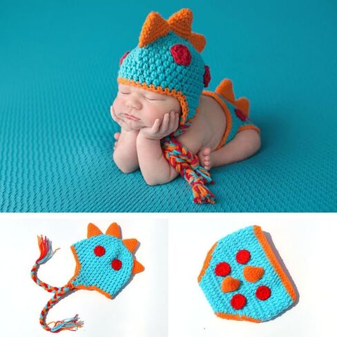 Newborn Photography Props Outfits Cute Knit Dinosaur Hat Diaper Cove Infant Baby Boy Girl Photoshoot Props Costume in Saudi Arabia