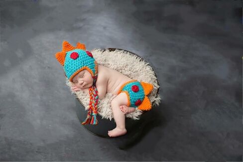 Newborn Photography Props Outfits Cute Knit Dinosaur Hat Diaper Cove Infant Baby Boy Girl Photoshoot Props Costume in Saudi Arabia