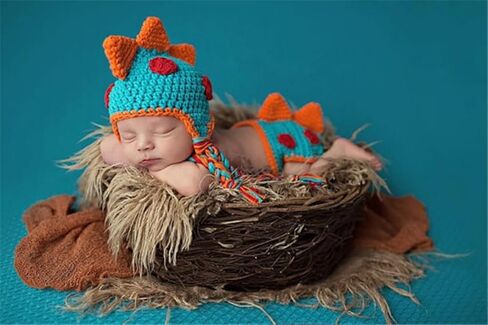 Newborn Photography Props Outfits Cute Knit Dinosaur Hat Diaper Cove Infant Baby Boy Girl Photoshoot Props Costume in Saudi Arabia