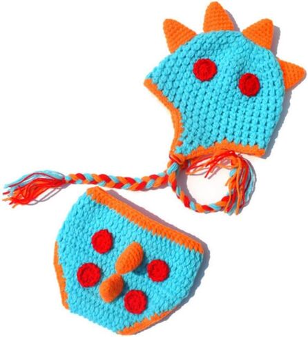 Newborn Photography Props Outfits Cute Knit Dinosaur Hat Diaper Cove Infant Baby Boy Girl Photoshoot Props Costume in Saudi Arabia