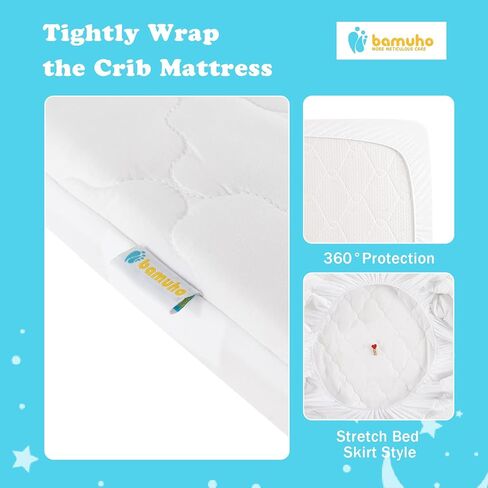Bamuho Crib Mattress Protector, 2 Pack Waterproof Quilted Crib Mattress Pad Cover for Toddler Bed and Baby Crib, Skin Friendly, Noiseless, Machine Washable, 52 x 28 x 8 inch, White in Saudi Arabia