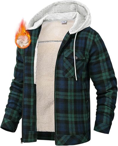 TBMPOY Men's Flannel Jacket Fleece Lined Plaid Sherpa Full Zip Winter Hoodie Warm Coat Long Sleeve Casual Zipper Pockets in Kuwait