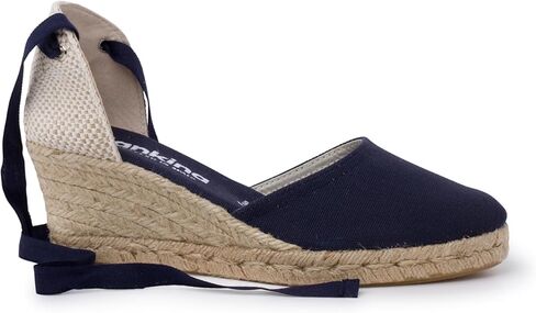 Sevilla Authentic Spanish Espadrille Wedge Sandals for Women - Sustainable, Eco Friendly, Vegan Shoes. Classic Style, Organic Cotton Canvas Upper, Comfy Insole, Jute Midsole, Rubber Sole. Made in Spain in Saudi Arabia