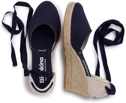 Sevilla Authentic Spanish Espadrille Wedge Sandals for Women - Sustainable, Eco Friendly, Vegan Shoes. Classic Style, Organic Cotton Canvas Upper, Comfy Insole, Jute Midsole, Rubber Sole. Made in Spain in Saudi Arabia