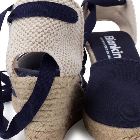 Sevilla Authentic Spanish Espadrille Wedge Sandals for Women - Sustainable, Eco Friendly, Vegan Shoes. Classic Style, Organic Cotton Canvas Upper, Comfy Insole, Jute Midsole, Rubber Sole. Made in Spain in Saudi Arabia