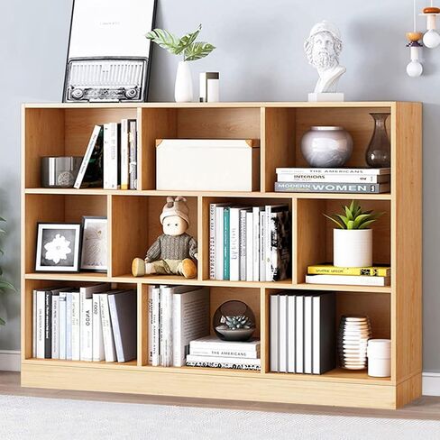 IOTXY Wooden Open Shelf Bookcase - 3-Tier Floor Standing Display Cabinet Rack with Legs, 8 Cubes Bookshelf, Tiffany-Green in Kuwait