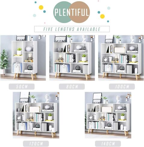 خزانة كتب خشبية مفتوحة من IOTXY - رف خزانة عرض قائم على الأرض بثلاث طبقات مع أرجل، رف كتب 8 مكعبات، أخضر تيفاني in Kuwait