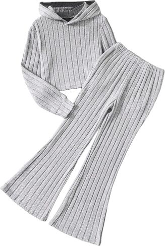 GORGLITTER Girl's 2 Piece Outfits Set Ribbed Knit Long Sleeve Hoodie Sweatshirt and Flare Pants in Saudi Arabia