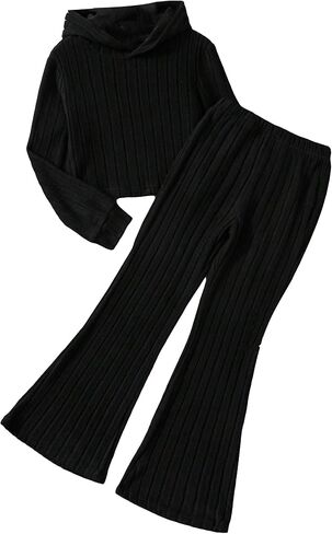 GORGLITTER Girl's 2 Piece Outfits Set Ribbed Knit Long Sleeve Hoodie Sweatshirt and Flare Pants in Saudi Arabia