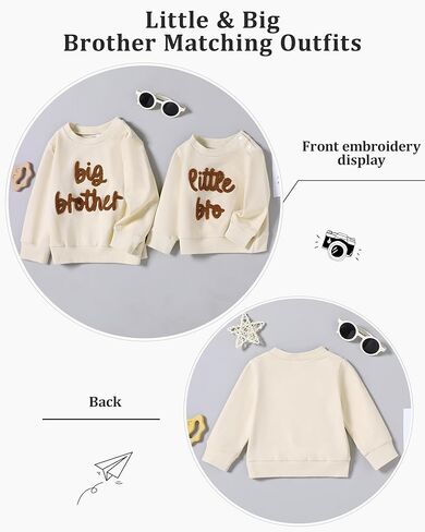 ZOEREA Toddler Baby Boy Clothes Little Big Brother Matching Outfits Fall Pullover Crewneck Embroidered Sweatshirt for 3M-5T in Saudi Arabia