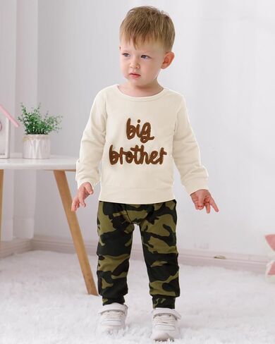ZOEREA Toddler Baby Boy Clothes Little Big Brother Matching Outfits Fall Pullover Crewneck Embroidered Sweatshirt for 3M-5T in Saudi Arabia