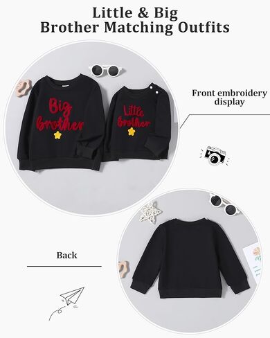 ZOEREA Toddler Baby Boy Clothes Little Big Brother Matching Outfits Fall Pullover Crewneck Embroidered Sweatshirt for 3M-5T in Saudi Arabia