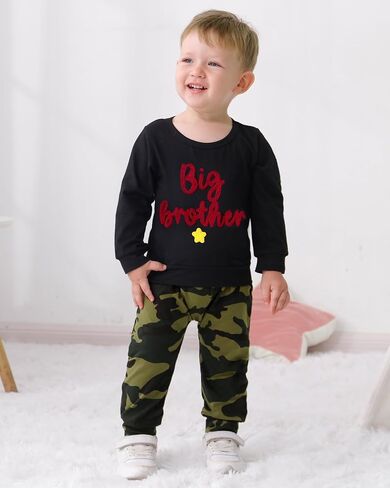 ZOEREA Toddler Baby Boy Clothes Little Big Brother Matching Outfits Fall Pullover Crewneck Embroidered Sweatshirt for 3M-5T in Saudi Arabia