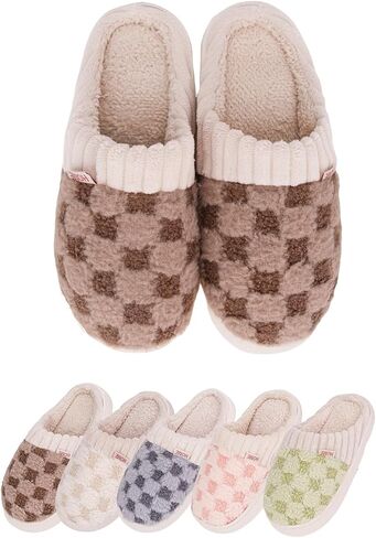 Cute Slippers Checkered Slippers Kawaii Home Slippers Fluffy Slippers Fuzzy Slippers Unisex in Saudi Arabia
