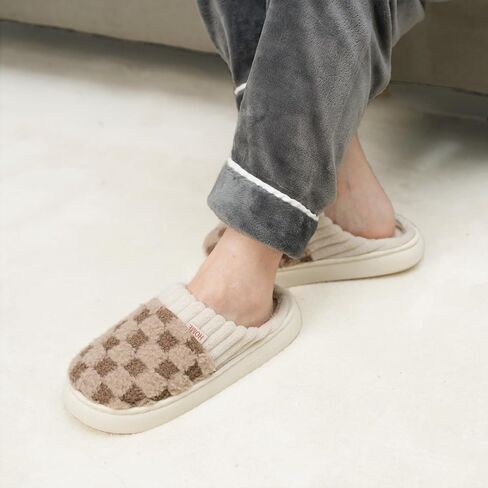 Cute Slippers Checkered Slippers Kawaii Home Slippers Fluffy Slippers Fuzzy Slippers Unisex in Saudi Arabia