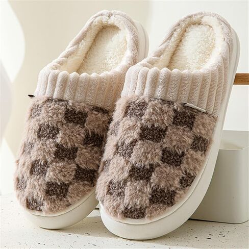 Cute Slippers Checkered Slippers Kawaii Home Slippers Fluffy Slippers Fuzzy Slippers Unisex in Saudi Arabia