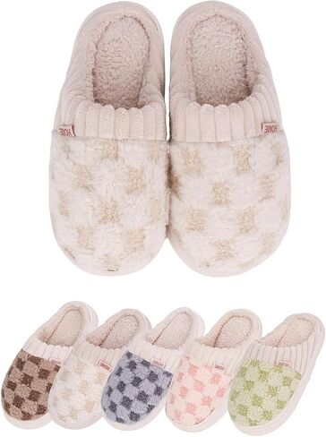 Cute Slippers Checkered Slippers Kawaii Home Slippers Fluffy Slippers Fuzzy Slippers Unisex in Saudi Arabia