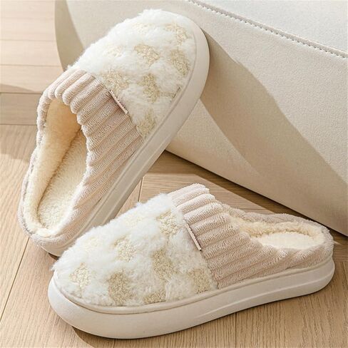 Cute Slippers Checkered Slippers Kawaii Home Slippers Fluffy Slippers Fuzzy Slippers Unisex in Saudi Arabia
