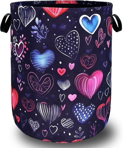 Hand Drawn Love Hearts Pattern Laundry Hamper With Handles Foldable Oxford Cloth Tote Bag Colorful Laundry Basket Clothes Toy Storage Bucket 18.9" x 16.5" For Bathroom/Laundry/Bedroom in Saudi Arabia