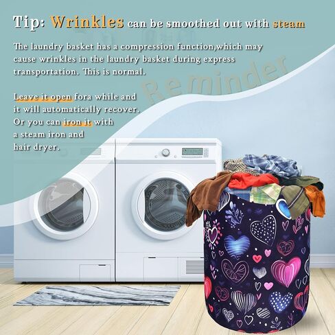 Hand Drawn Love Hearts Pattern Laundry Hamper With Handles Foldable Oxford Cloth Tote Bag Colorful Laundry Basket Clothes Toy Storage Bucket 18.9" x 16.5" For Bathroom/Laundry/Bedroom in Saudi Arabia