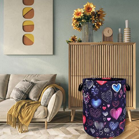 Hand Drawn Love Hearts Pattern Laundry Hamper With Handles Foldable Oxford Cloth Tote Bag Colorful Laundry Basket Clothes Toy Storage Bucket 18.9" x 16.5" For Bathroom/Laundry/Bedroom in Saudi Arabia