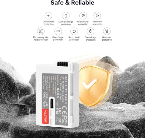 VILTROX 2 Pack EN-EL15C Replacement Batteries 2400mAh USB-C Fast Charging Rechargeable Camera Battery Compatible with Nikon Zf,Z5,Z6,Z6II,Z7,Z8,D500,D600,D610,D750,D780,D800/E,D810/A,D850,D7000,1 V1 in Saudi Arabia