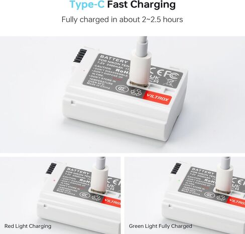 VILTROX 2 Pack EN-EL15C Replacement Batteries 2400mAh USB-C Fast Charging Rechargeable Camera Battery Compatible with Nikon Zf,Z5,Z6,Z6II,Z7,Z8,D500,D600,D610,D750,D780,D800/E,D810/A,D850,D7000,1 V1 in Saudi Arabia