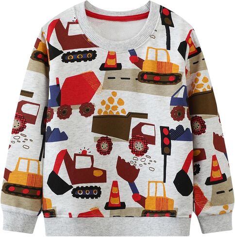 B&G-KID Toddler Boys Crewneck Sweatshirts Christmas Kids Excavator Long Sleeve Pullover Casual Santa Tops Clothes 2-7T. in Saudi Arabia