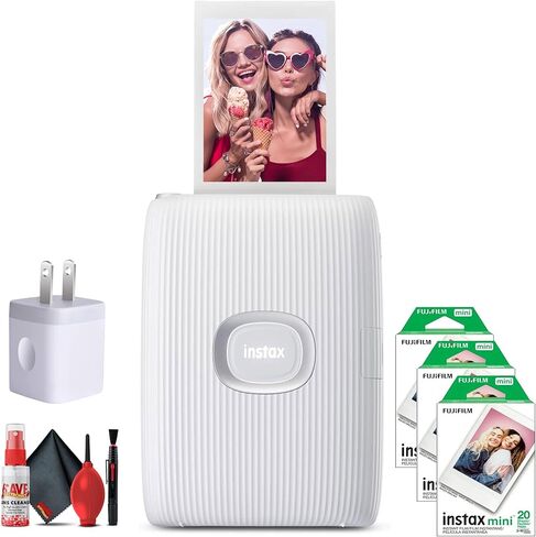 Fujifilm Instax Mini Link 2 Smartphone Printer in Clay White (16767155) Bundle Including: Instant Film, USB Wall Adapter, Full Cleaning Kit in Saudi Arabia