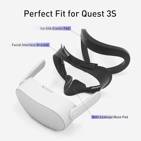 واجهة وجه مرنة من Kuject Design لـ Quest 3S، وسادة دوران الهواء مع وسادة مرنة من الحرير الجليدي ووسادة أنف تحجب الضوء، ملحقات VR مناسبة للنظارات لـ Quest 3S in Kuwait