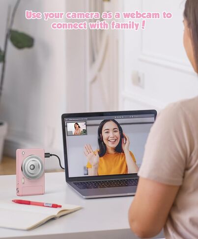 كاميرا رقمية بدقة 56 ميجابكسل، كاميرا FHD 1080P Point & Shoot مع بطاقة SD سعة 32 جيجابايت، بطاريتان وحبل قصير، مثالية للأطفال والمراهقين، هدية مناسبة للفتيات in Kuwait