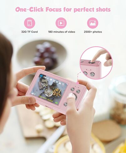 كاميرا رقمية بدقة 56 ميجابكسل، كاميرا FHD 1080P Point & Shoot مع بطاقة SD سعة 32 جيجابايت، بطاريتان وحبل قصير، مثالية للأطفال والمراهقين، هدية مناسبة للفتيات in Kuwait