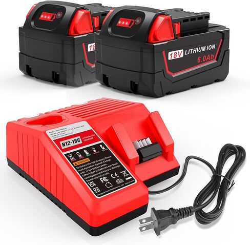 18V 6.0Ah Lithium Battery 2-Pack Replacement for Milwaukee WK18, Compatible with Milwaukee M18 Battery Tools and Charger 48-11-1850, 48-11-1852, 48-11-1865, 48-11-1862, 48-11-1840 in Saudi Arabia