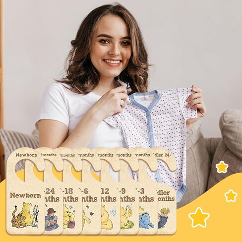 Winnie Nursery Decor Baby Closet Divider -8PCS Wooden Baby Closet Dividers for Baby Clothes Organizer,Baby Clothes Dividers for Closet,Daisy Design Nursery Decor Clothes Hanger Dividers in Kuwait