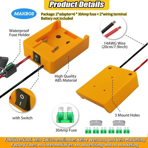 2Pcs for Dewalt 20V Battery Adapter,for Power Wheels Adaptor,DIY Charger Drill Converter for Dewalt Battery Power Station,Battery Conversion Kit with Switch,for Robotics Rc Car Truck Toys Batteries in Kuwait