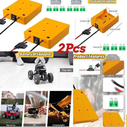 2Pcs for Dewalt 20V Battery Adapter,for Power Wheels Adaptor,DIY Charger Drill Converter for Dewalt Battery Power Station,Battery Conversion Kit with Switch,for Robotics Rc Car Truck Toys Batteries in Kuwait