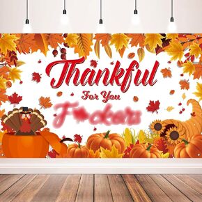 Friendsgiving Banner Fall Maple Leaves Turkey Pumpkin Backdrop for Friendsgiving Party Decorations Supplies, 71x43 Inches
